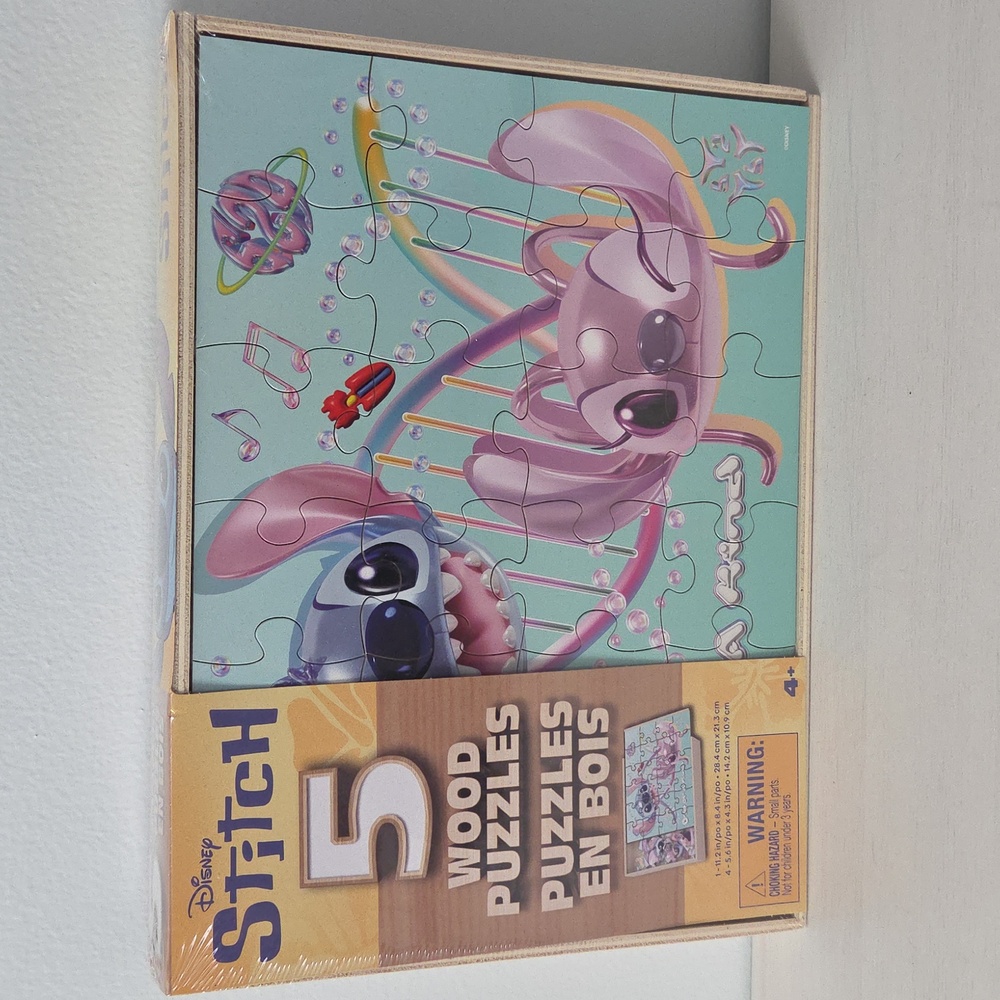 NEW Spin Master Disney Stitch 5 Wood Puzzles